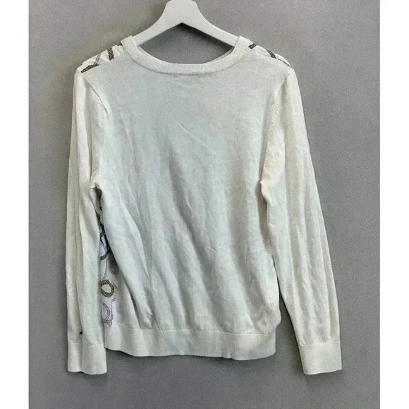 Tommy Hilfiger Women's Sz Large White Long Sleeve Reagan Woven Print‎ Sweatshirt - Picture 2 of 7
